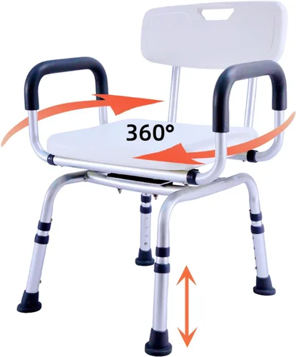 Miniatura 6 de Silla de ducha giratoria de 360° para ducha interior, asientos de ducha para personas mayores con brazos y espalda, banco de transferencia de bañera
