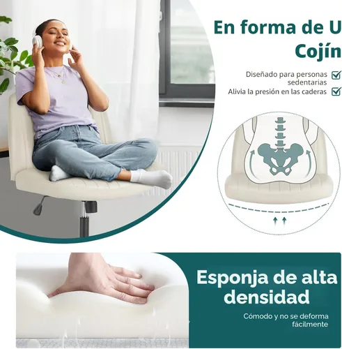 Miniatura 4 de OLIXIS Silla Criss Cross con Ruedas Silla de Escritorio de Oficina y Tocador con Patas Cruzadas Anchas Silla de Tela Cómoda Sin Brazos Ajustable