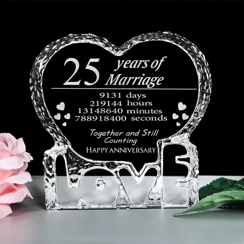 Miniatura 8 de KWOOD Cristal grabado personalizado en forma de corazón, regalo de boda de 15 aniversario para parejas, esposa, novia, marido, novio (15 aniversario)