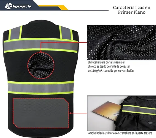 Miniatura 5 de JKSafety Hi-Vis Chaleco de seguridad unisex para topógrafos de alta visibilidad, resistente, con bolsillos internos, cumple con las normas ANSI/ISEA
