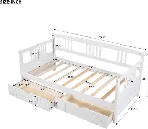 Miniatura 2 de Flieks Sofá cama de madera de tamaño individual, sofá cama multifuncional de madera maciza con soporte de 10 listones de madera (espresso)