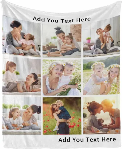 Miniatura 29 de InterestPrint Manta con foto, regalos personalizados para mamá, manta de collage de fotos personalizada para mamá de hija e hijo para cumpleaños