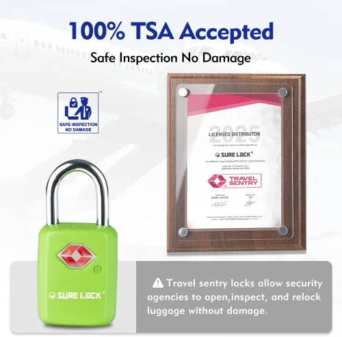 Miniatura 2 de Sure Lock Cerraduras de equipaje aprobadas por la TSA con llaves para viajes, cuerpo de aleación de zinc con grillete de acero, llave similar, llave