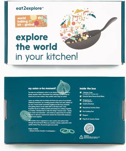 Miniatura 3 de eat2explore Kit de horneado de postres reales para familias Incluye 3 tarjetas de recetas de Japón, Turquía y Columbia con ingredientes clave