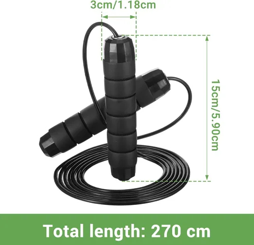 Miniatura 2 de 12 cuerdas de saltar ajustables con rodamientos de bolas, asas de espuma, alambre de acero recubierto de PVC, entrenamiento de ejercicio
