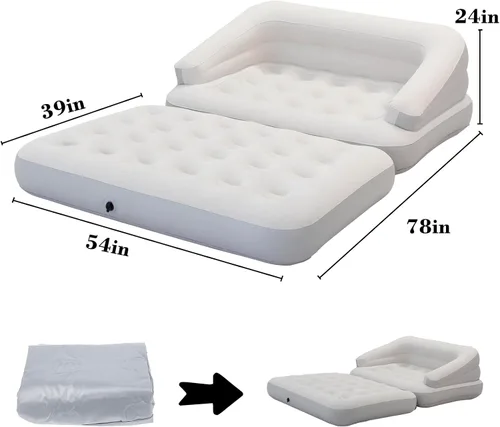 Miniatura 3 de Sofá cama inflable para camping, flotador de piscina, colchón flocado al aire libre con reposabrazos, tamaño matrimonial