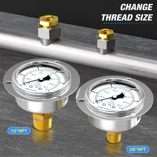 Miniatura 3 de MEANLIN MEASURE 0~10 psi Manómetro de llenado de líquido, esfera con cara de 2.5 pulgadas, montaje en panel con brida frontal, 1/4" NPT, carcasa