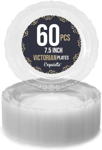 Miniatura 10 de SIZENAME - Platos de plástico desechables, diseño victoriano de calidad premium, color crema, para fiestas y bodas, 60