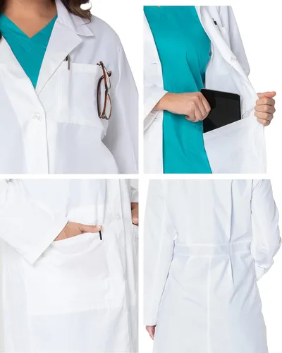 Miniatura 4 de Landau Abrigo de laboratorio de longitud completa con 5 bolsillos y 3 botones para mujer 3165, Blanco