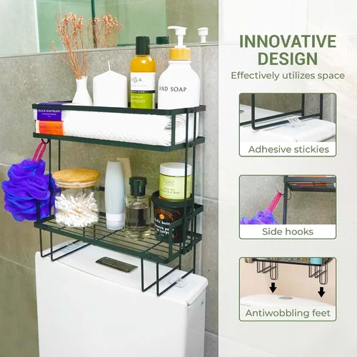 Miniatura 4 de DINEST Organizador de estante de almacenamiento de 2 niveles sobre el inodoro, estantes organizadores de baño resistentes, diseño multifuncional