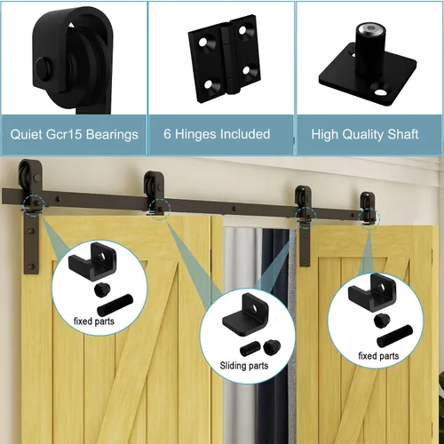 Miniatura 5 de Kit de herrajes para puertas correderas de granero de 48 pulgadas, kit de rodillos de alta resistencia de 4 pies para puertas de 11 pulgadas x 4