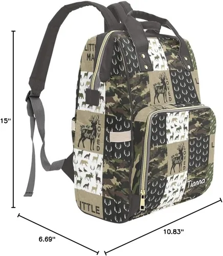 Miniatura 8 de XOZOTY Antler Man Woodland - Bolsas de pañales de camuflaje con nombre impermeable para mamá, mochila de lactancia, bolsas de bebé, regalos
