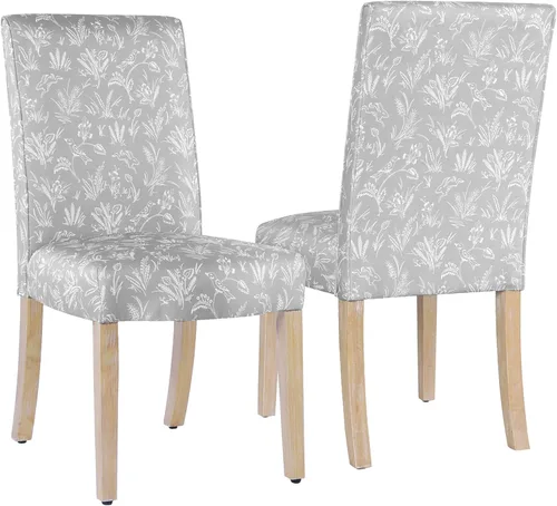 Miniatura 249 de Homepop Silla de comedor con detalles festoneados, sillas de comedor Parsons tapizadas, muebles decorativos para el hogar, tejido gris claro