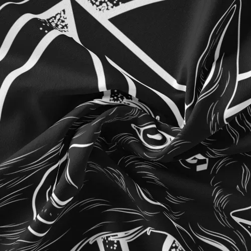 Miniatura 7 de Tapiz de pentagrama satánico para dormitorio, estatua de Baphomet, cabeza de cabra, calavera, tapices paganos para colgar en la pared para Negro