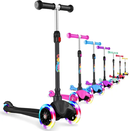 BELEEV Patinete A1 para niños de 2 a 6 años, patinete de 3 ruedas para niños pequeños, niñas y niños, ruedas que se iluminan, altura ajustable,