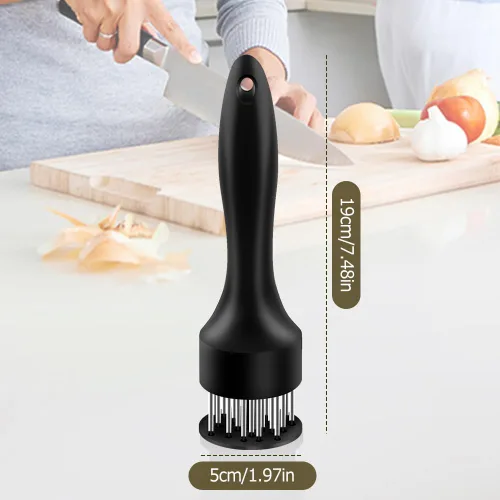 Miniatura 5 de Ablandador de carne de acero inoxidable, aguja ablandadora de carne de acero inoxidable mejorada 2025 de 21 pines, cuchillas de aguja ultra Negro