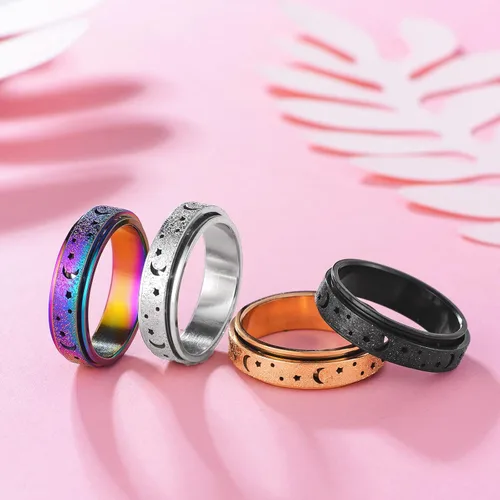 Miniatura 3 de Anillos giratorios para aliviar la ansiedad y la ansiedad para mujeres, 0.236 pulgadas, acero inoxidable, para aliviar la preocupación y el estrés