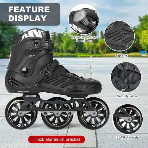 Miniatura 3 de Patines de velocidad en línea de 3 ruedas para Unisex,4.331 in Patines de ruedas Cuchillas Negro