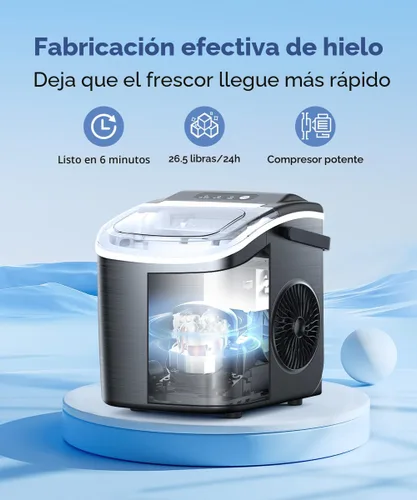Miniatura 2 de COWSAR Máquina de hielo de encimera, máquina de hielo portátil con autolimpieza, 26.5 libras/24 horas, 9 cubos de hielo tipo bala en 6 minutos