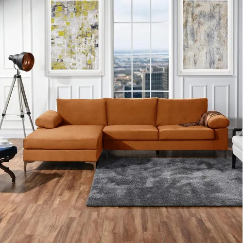 Casa Andrea Milano Moderno sofá seccional grande en forma de L de terciopelo, con diván extra ancho Naranja