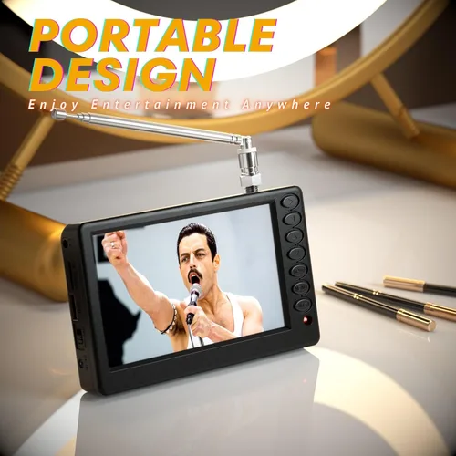 Miniatura 2 de Mini TV portátil de 5 pulgadas para automóvil, funciona con batería de bolsillo con control remoto, puerto USB y ranura para tarjeta TF, pequeño
