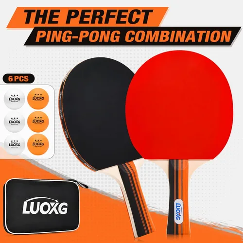 Miniatura 4 de Juego de 2 palas de ping pong, incluye paletas y pelotas, juego de raquetas de tenis de mesa adecuadas para juegos en interiores y exteriores
