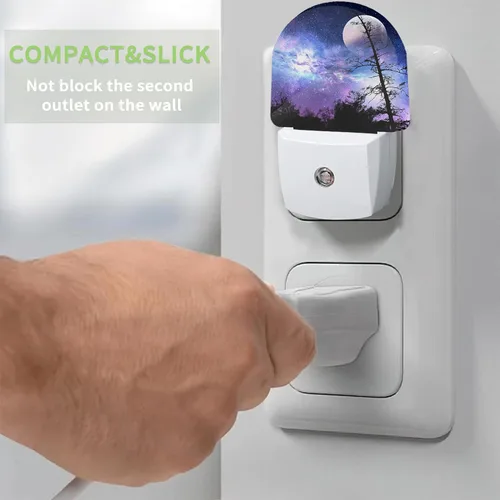 Miniatura 5 de Luz nocturna de cielo estrellado, luz nocturna de luna enchufable a la pared con sensor de atardecer a amanecer, lámpara LED de ahorro de energía