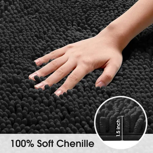 Miniatura 3 de HOMEIDEAS Alfombra de baño negra de 20 x 60 pulgadas, ultra suave y absorbente, antideslizante, alfombra de baño larga, felpa de felpilla gruesa