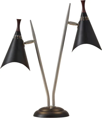 Adesso 3235-01 Draper Lámpara de escritorio, 22 in., 2 x 60W incandescente/2 x 13W CFL, acero cepillado/pintado negro con acento de madera, 1