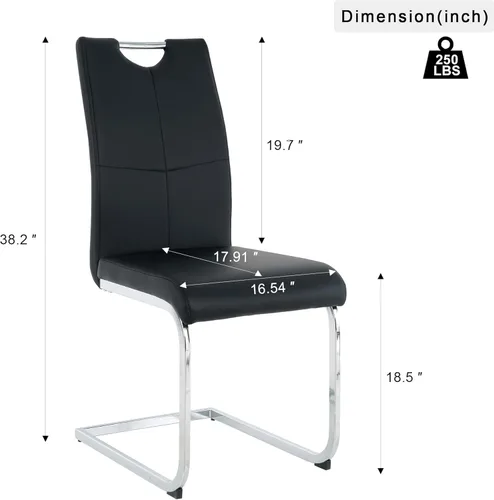 Miniatura 3 de Juego de 2 sillas de comedor, modernas sillas de cocina con respaldo alto con patas de metal y asiento acolchado de piel sintética, sillas de Negro