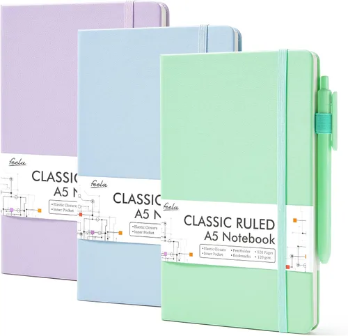 Miniatura 22 de feela Paquete de 3 Cuadernos Diarios a Granel, Cuaderno de Tapa Dura Clásico con Rayas Rayado Diarios con Soporte para Bolígrafo para Mujeres Niñas