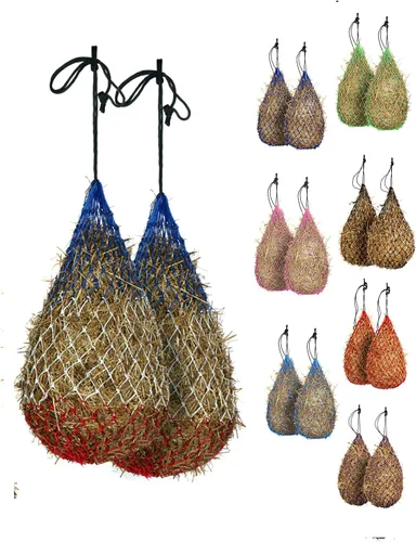 Miniatura 9 de Majestic Ally 2 redes de heno de alimentación lenta de 42 pulgadas para caballos, agujeros pequeños fuertes de 2 x 2 pulgadas, cuerda de nailon