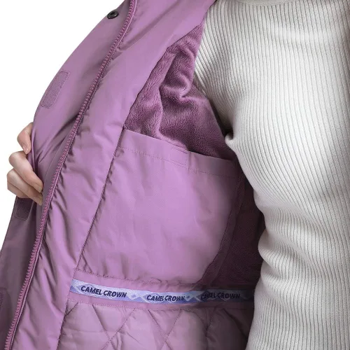 Miniatura 5 de CAMEL CROWN - Chamarra de esquí para mujer, impermeable, con capucha desmontable, rompevientos, forro polar, parka para lluvia