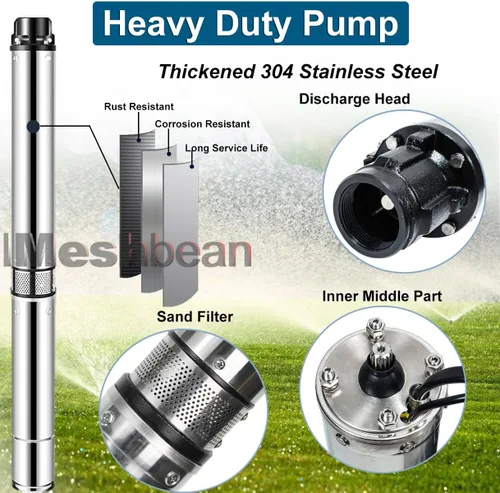 Miniatura 4 de Bomba sumergible de pozo profundo con cable de alimentación de 100 pies, bomba de agua sumergible de pozo profundo de 1 HP de 110 V para riego