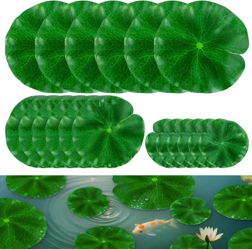 RAINFLOW 18 almohadillas de lirio para estanques, plantas artificiales de estanque, flores flotantes para piscina, plantas de acuario, flor de loto