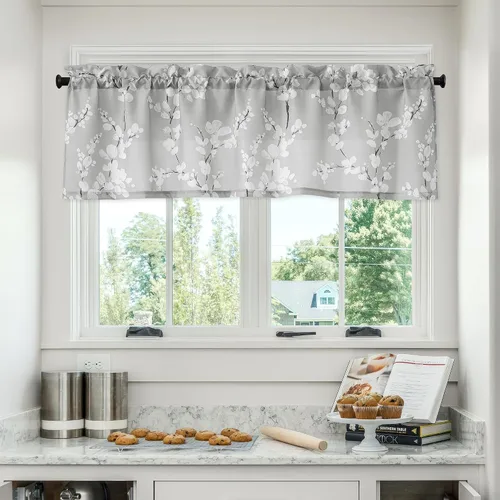 Miniatura 16 de FMFUNCTEX Cortinas de Nivel de Cocina Verde y Blanco de 24 Pulgadas de Largo con Estampado de Flores, Cortinas de Media Ventana para Baño