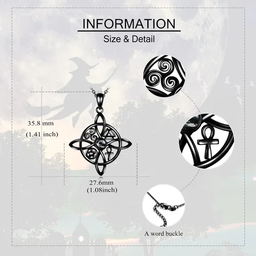 Miniatura 60 de YAFEINI Collar con dije de nudo de bruja de plata de ley, amuleto de bruja de cruz celta, regalo para mujer