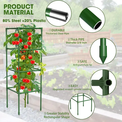 Miniatura 4 de Paquete de 3 Jaulas para Tomates, Estacas Cuadradas de Soporte para Plantas de Tomate, Jaulas Enrejado para Jardín, Verduras Trepadoras, Flores
