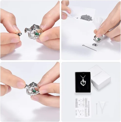 Miniatura 4 de Yinplsmemory Collar de urna de corazón de delfín para cenizas para mujer, colgante de urna de corazón de cristal, collar de recuerdo de cenizas
