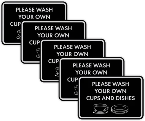 Miniatura 15 de Letrero clásico enmarcado con texto en inglés «Please Wash Your Own Cups and Dishes» (oro cepillado), pequeño