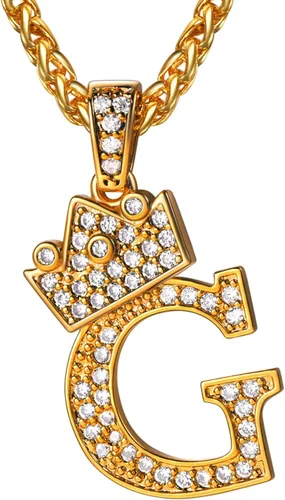 U7 Collar con inicial de corona de la A a la Z, colgante de letra con cadena de 22 a 24 pulgadas, para hombres y mujeres, joyería con nombre del