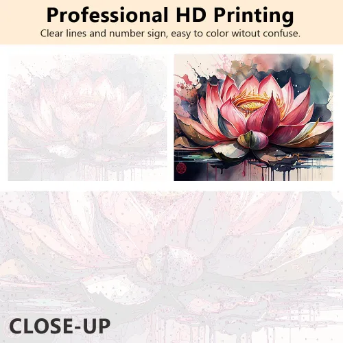 Miniatura 3 de TUMOVO Pintura de Loto Rosa por Números, Pintura de Flores Retro por Números, Kit de Pintura al Óleo de Loto Abstracto Colorido, Pintura Acrílica