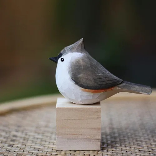 Miniatura 27 de Figura de pájaro de madera Azure Tit, tilo tallado a mano, marrón claro, decoración moderna para el hogar, regalo de pájaro