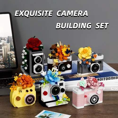 Miniatura 4 de Juego de construcción de 6 mini flores con microladrillos para cámara, juguetes en miniatura para decoración del hogar, regalos creativos