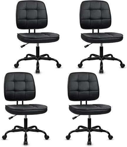 Miniatura 19 de CLATINA Silla de oficina en casa, sin brazos, con ruedas, ergonómica, de cuero, con respaldo bajo, altura ajustable, giratoria de 360°, silla