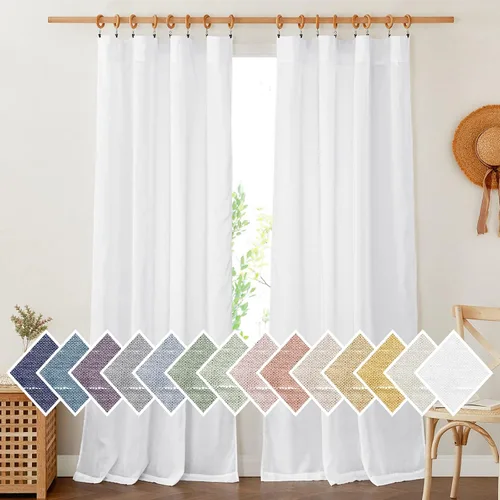 Miniatura 18 de NICETOWN Cortinas traslúcidas cortas para dormitorio, 45 pulgadas de largo, con textura de lino, cortinas semitransparentes de gasa que mantienen