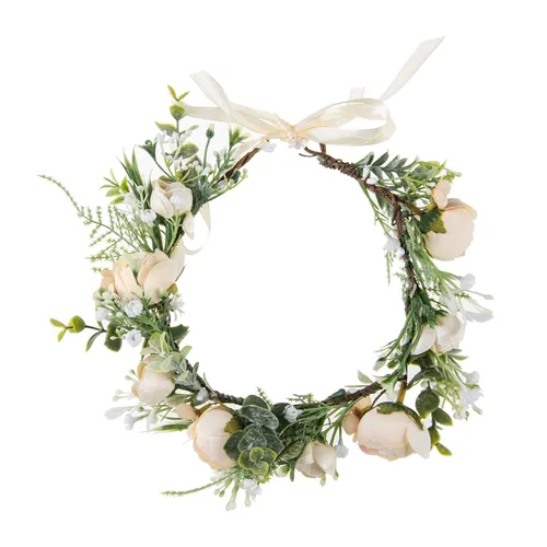 Miniatura 2 de DreamLily Corona de flores de camelias para niñas, diadema floral para el cabello, corona para el pelo, pieza floral para el cabello para A-champán