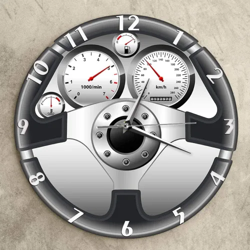 Miniatura 4 de The Geeky Days Reloj de pared de cuarzo silencioso con volante y tablero de instrumentos deportivo, diseño de automóvil, decoración del hogar