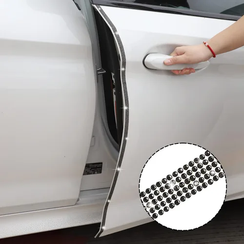 Miniatura 4 de TOMALL Bling Protector de Puerta de Coche Parachoques Anticolisión Tira Adhesiva de Cristal Antiarañazos Cristales Protector de Parachoques de Negro