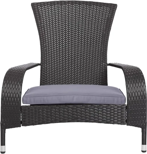Miniatura 4 de Pacifico - Sillón de mimbre negro con cojín gris, para todas las estaciones, ligero, estilo Adirondack, duradero y elegante sillón para exteriores